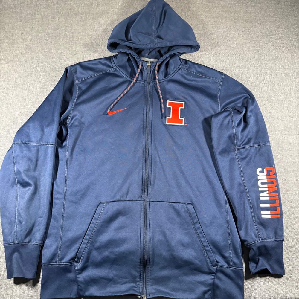 Nike Full Zip Hoodie Mens XL Navy Blue Illinois Fighting Illini NCAA Sportswear